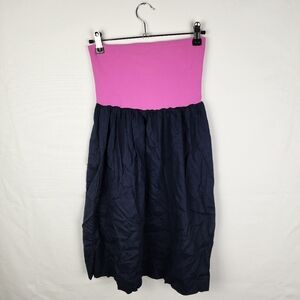 Theory Strapless Pink and Navy Linen Blend Mini Dress One Size Y2K